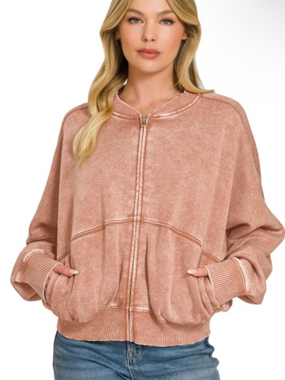 Zenana Super Soft Fleece Wide-Leg Lounge Pant and Bomber Jacket Set- Rust - Picture 2 of 5